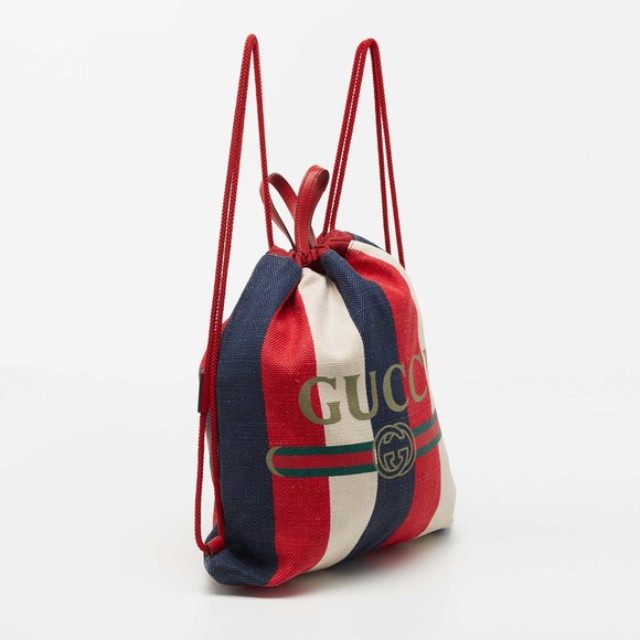 GUCCI Multicolor Canvas Sylvie Stripe Drawstring Backpack - Picture 3 of 8